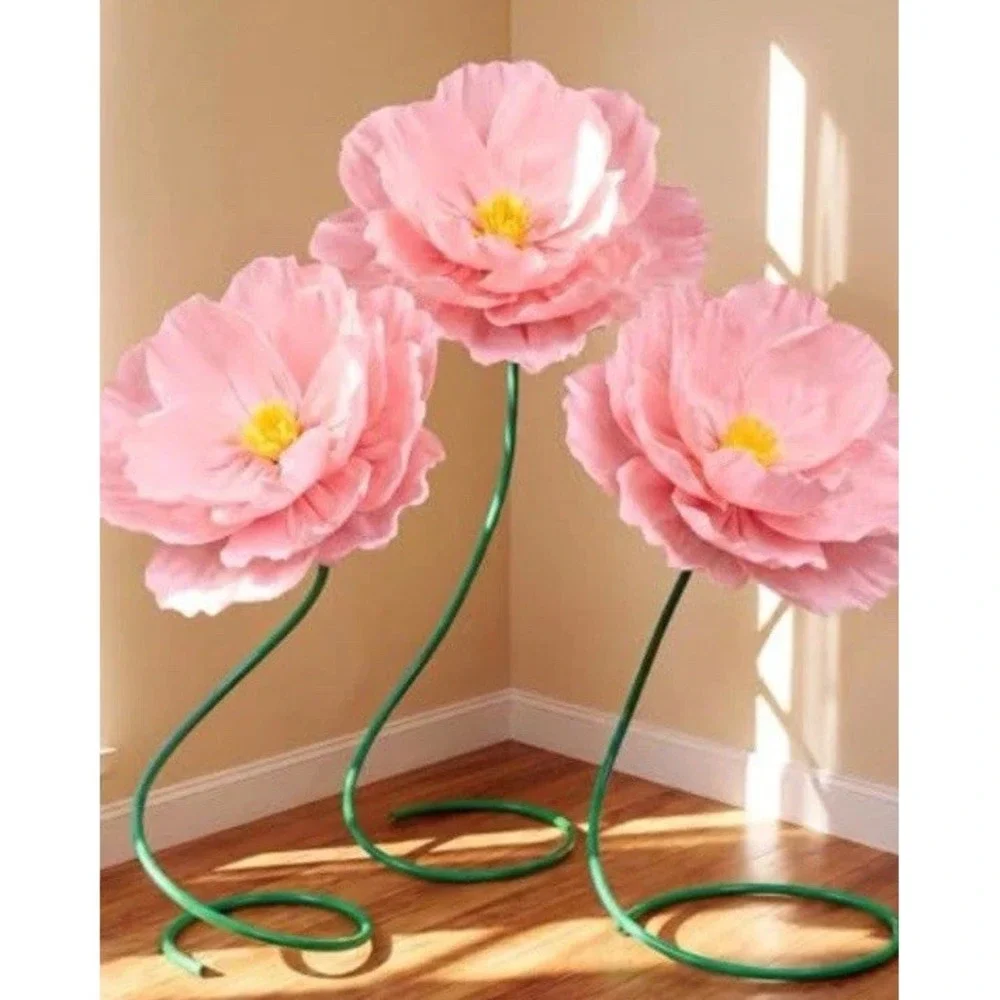 (30) 3 Pcs 5ft Large Paper Pink Poppy Artificial Flower Birthday,wedding,party